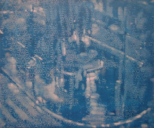 "Street refuge blue pink" Acrylic painting on canvas, monotype 50 cm x 70 cm 2006 