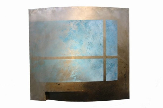 "From Home"     32" x 32" x 5"     Welded steel, enamel paint, patina