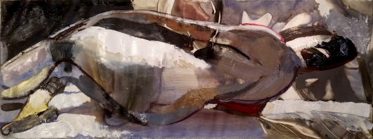 Mannered Nude, oil on paper, 2015, 9" x 24"