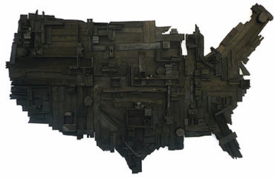 WESLEY CLARK My Big Black America 84” x 144” x 14” salvaged and stained wood 2011 http://www.prizmartfair.com/prizm-program 
